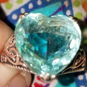 Large aqua heart ring sterling brand new!